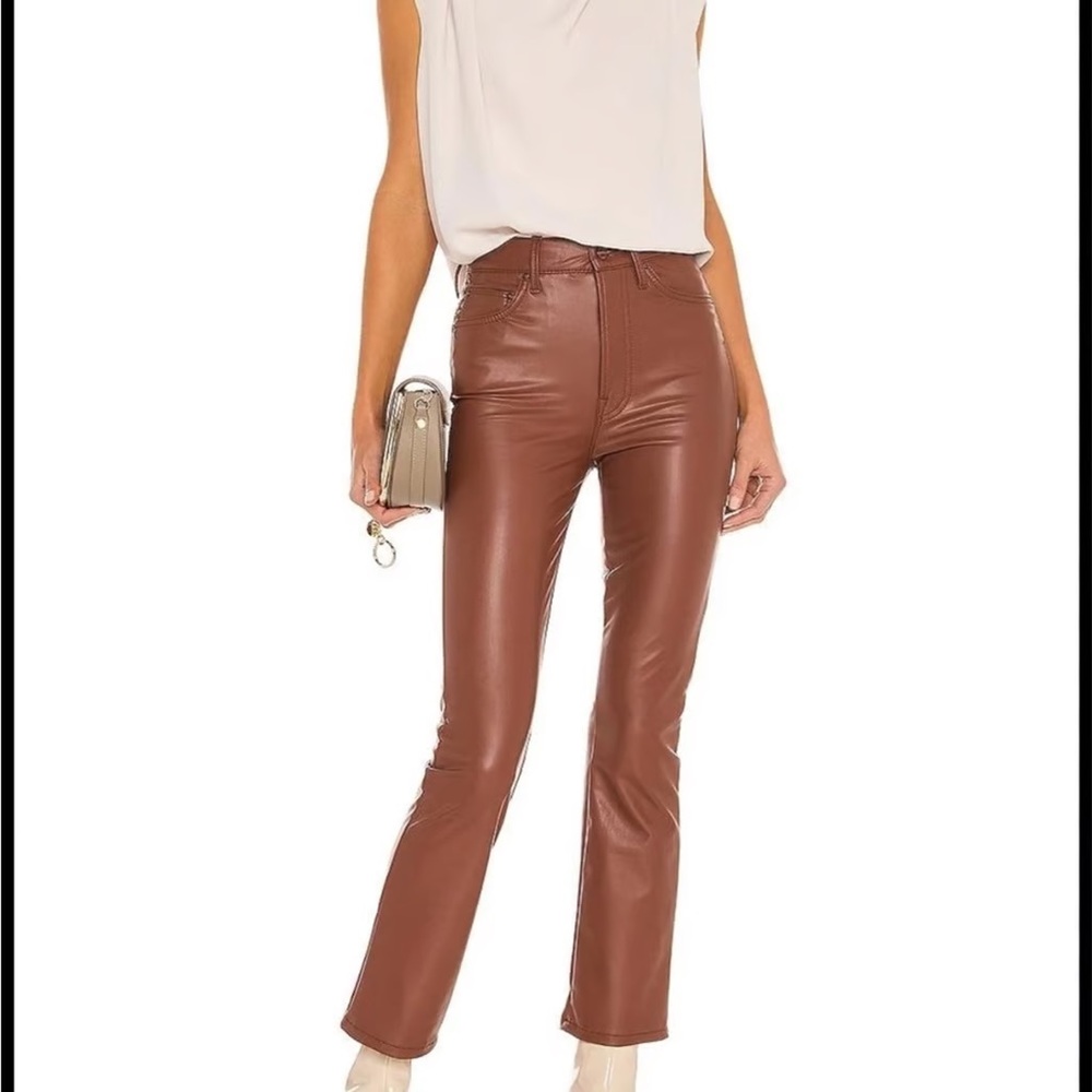 Mother brown faux leather ankle dazzle pant